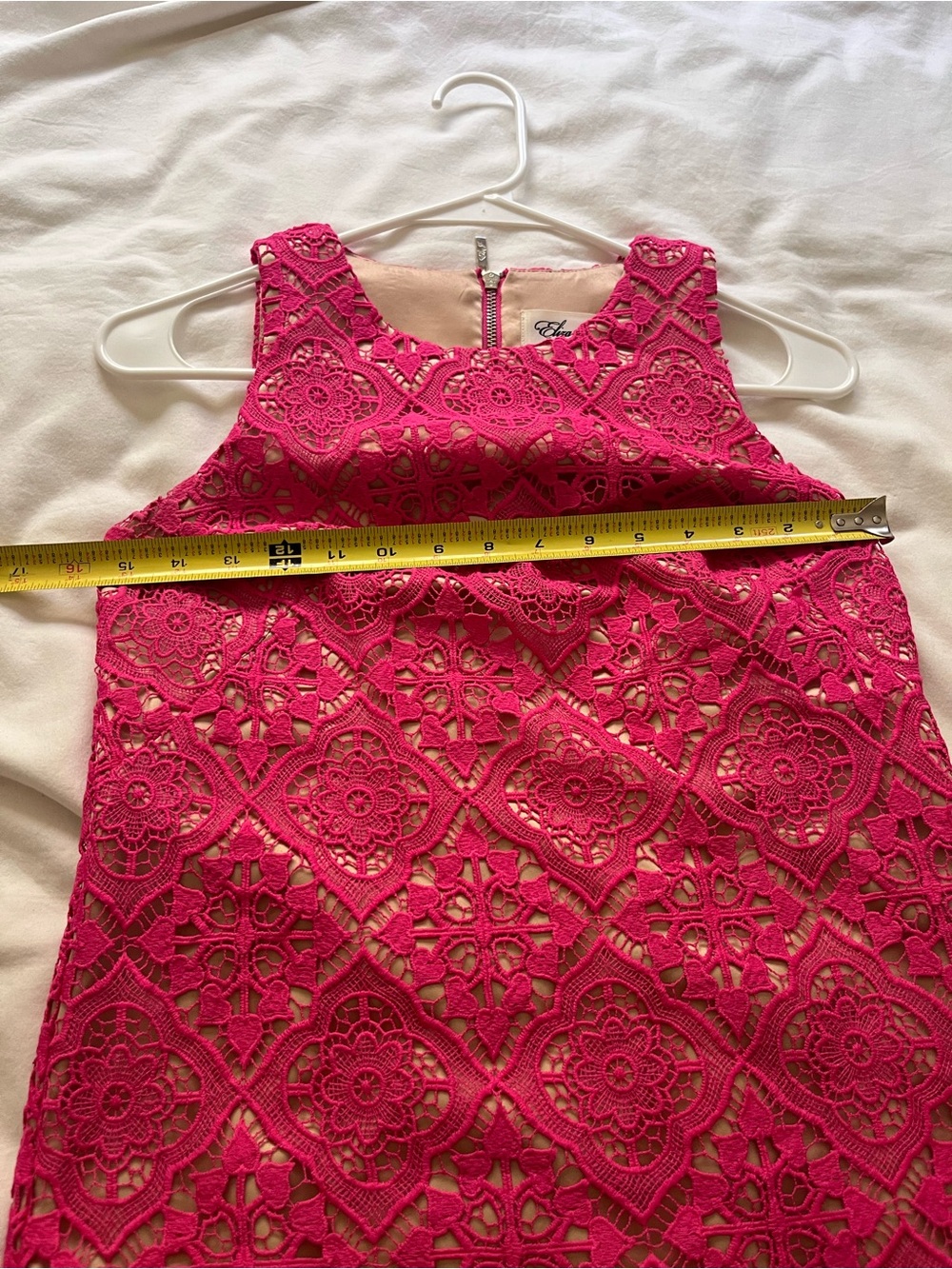Eliza J. Hot Pink Magenta Crochet Lace Overlay Sleeveless Dress Scalloped 0P - Picture 12 of 13